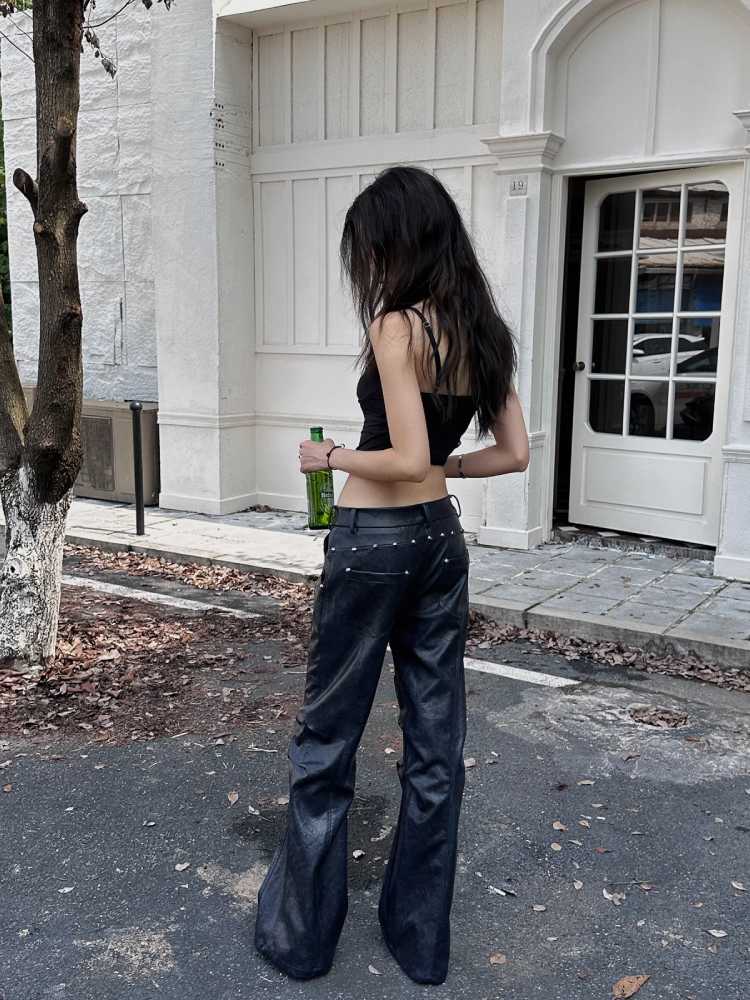 Low Waist Wide Leather Pants [S0000010241]