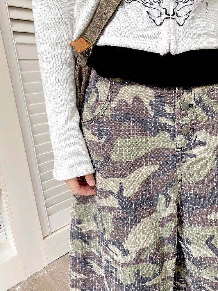 Retro-style distressed camouflage pants【s0000011545】