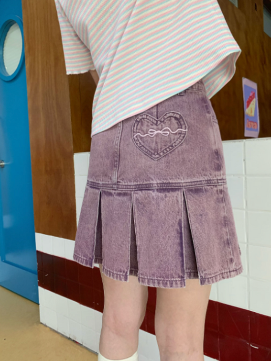 American Retro Pleated Denim Mini Skirt【s0000002369】