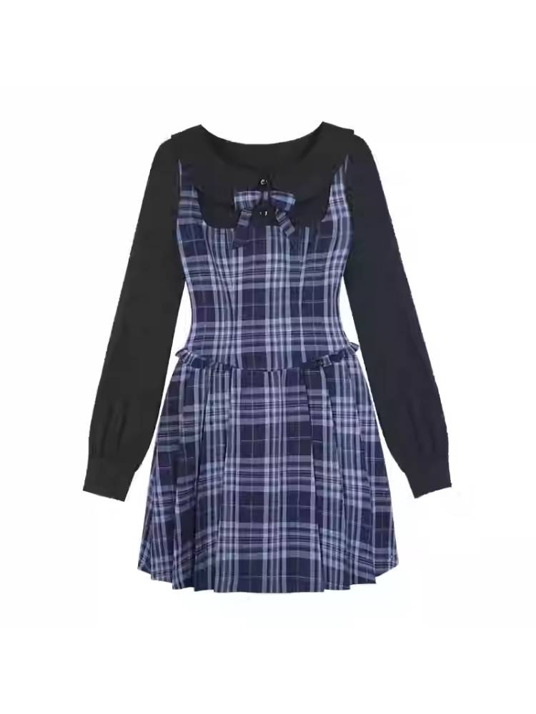 Plaid fake two-piece dress【s0000011655】