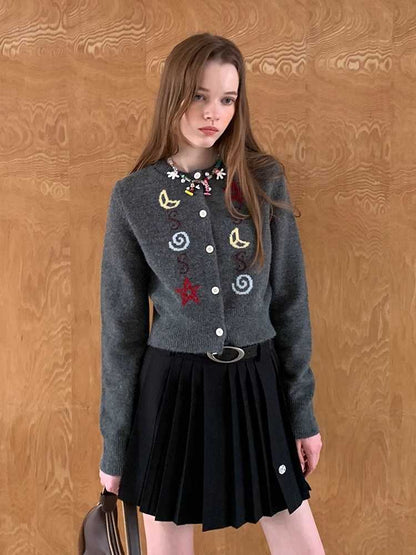 Star and Moon Pattern Knitted Cardigan [S0000010821]