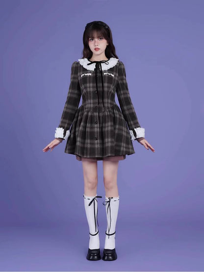 Lace collar long sleeve dress【s0000011656】