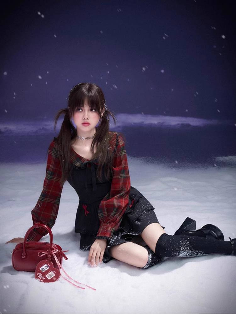 Plaid fake two piece cake dress【s0000011280】