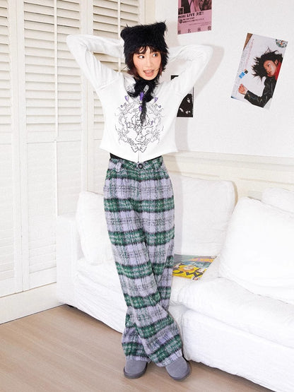 Plaid long casual pants【s0000011125】