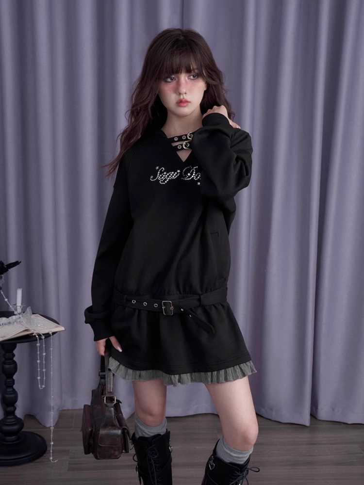 Casual Hooded Loose Sweatshirt Dress [S0000010695]