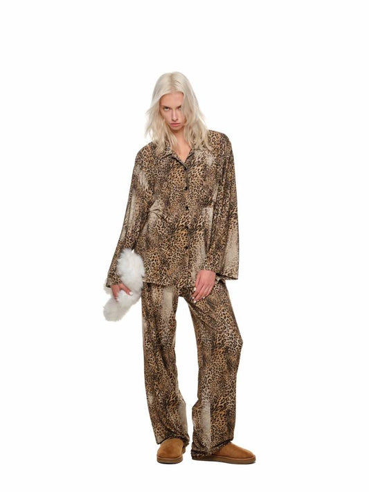 Leopard print knitted pajama set【s0000011404】