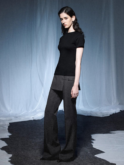 Fake two piece slim fit pants【s0000007435】