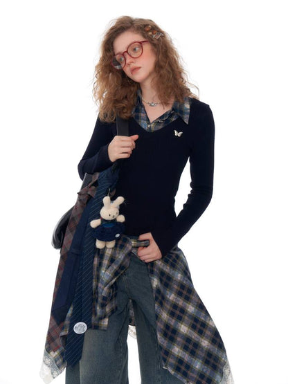 Fake two piece slim fit sweater【s0000011037】