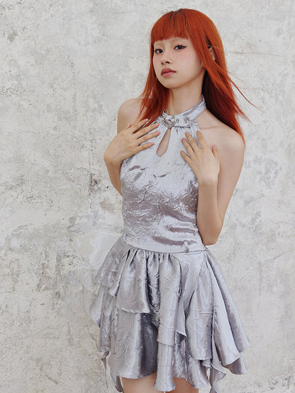 AI Girl Silver Halter Neck Dress【s0000002507】