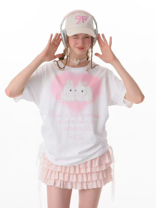 Loose Love Rabbit Print Short Sleeve T-Shirt【s0000007826】