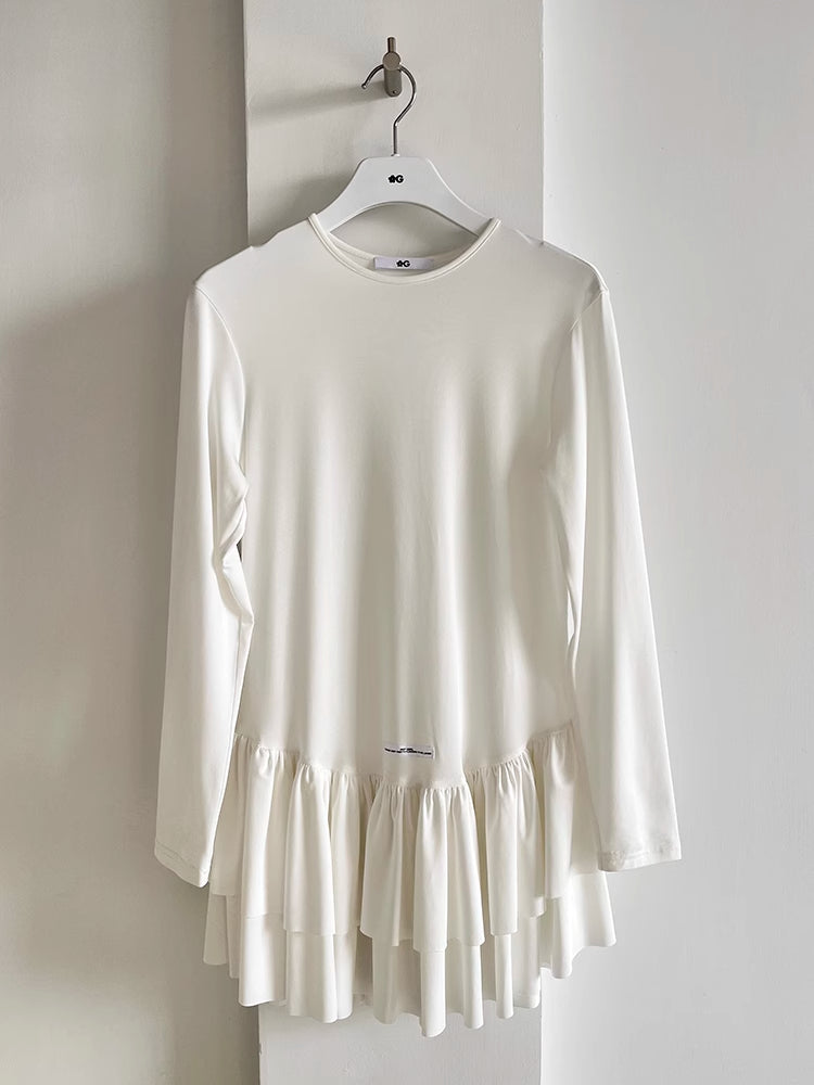 White ruffle hem dress【s0000006524】