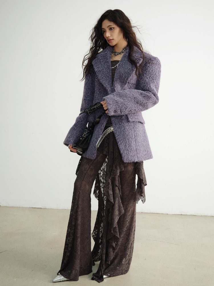 Purple Long Wool Silhouette Suit Jacket [S0000010926]