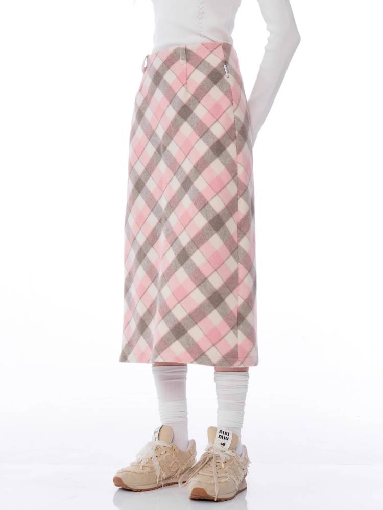 High waist slim check skirt【s0000011036】