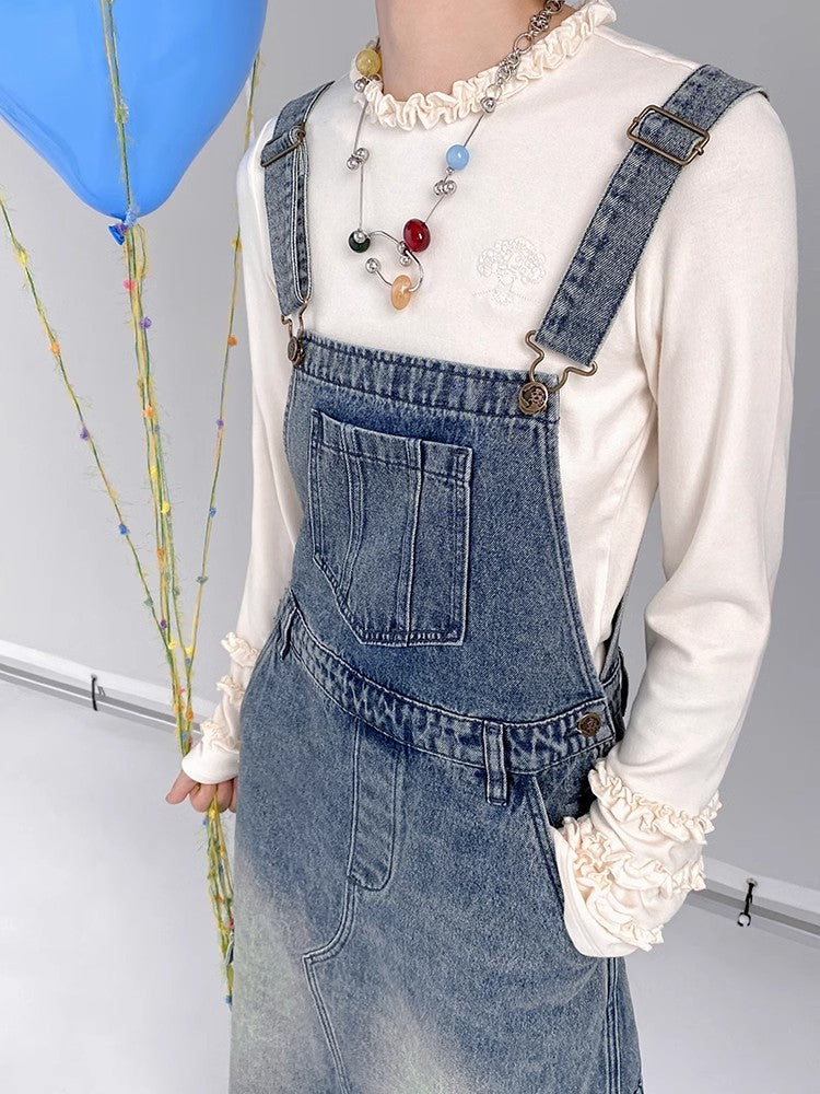 Loose denim suspender skirt【s0000009796】