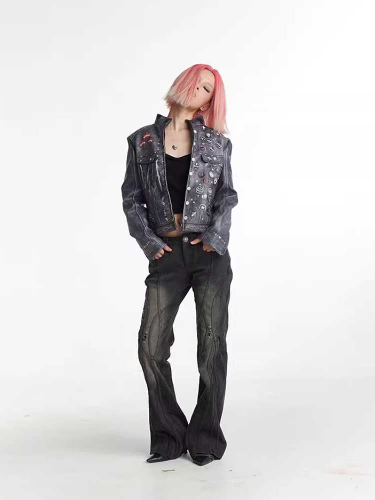 Retro distressed punk leather jacket【s0000010429】