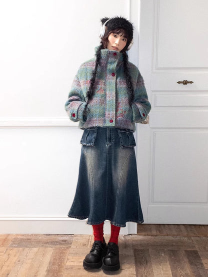 Embroidered plaid loose cotton jacket【s0000011128】