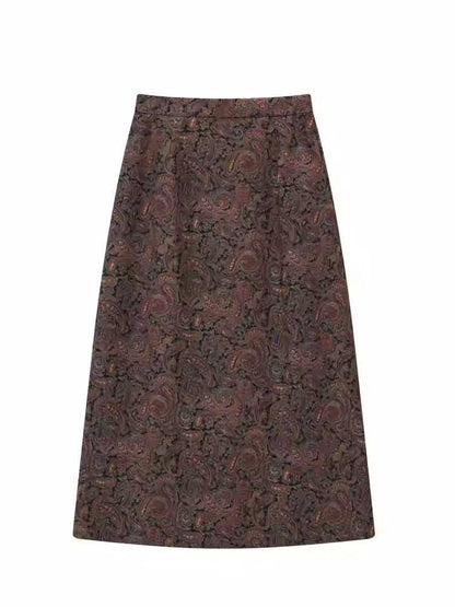 Cashew Print High Waist A-Line Skirt [S0000010702]