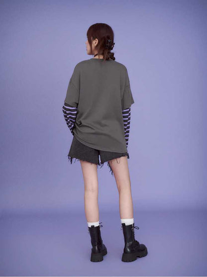 Faux two piece long sleeve t-shirt【s0000009656】