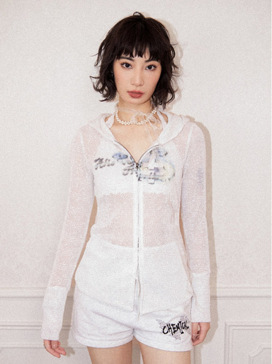 Mesh Lace Sunscreen Zip-Up Hoodie【s0000011900】