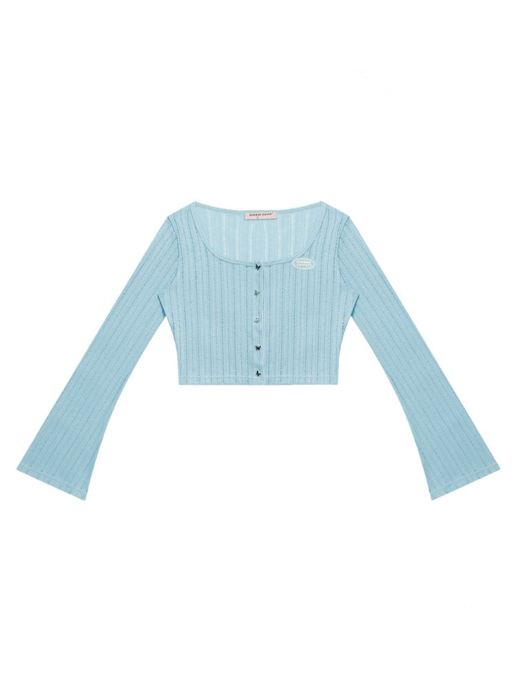 Rib Knitted Long Bell Sleeve Cropped Cardigan【s0000011758】