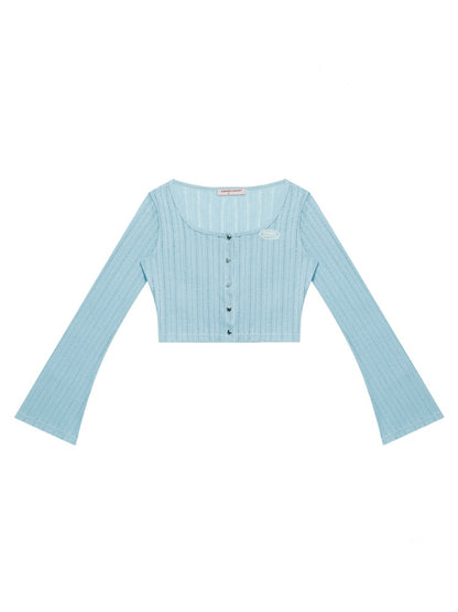 Rib Knitted Long Bell Sleeve Cropped Cardigan【s0000011758】