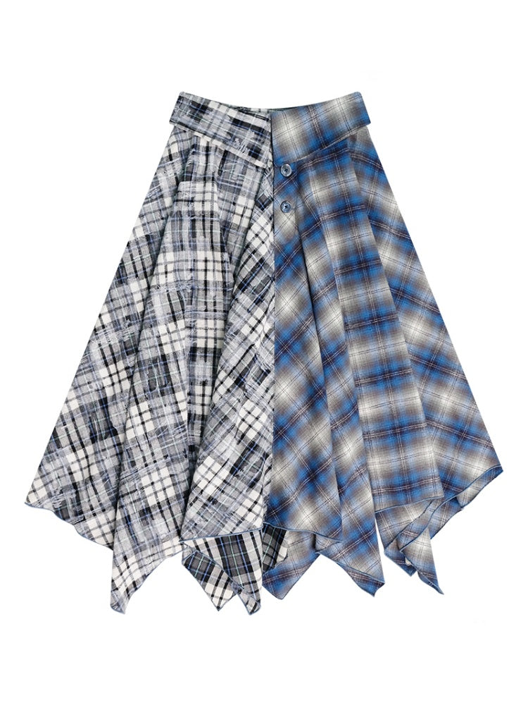 Irregular Contras Plaid High Waist Midi Long Skirt【s0000011753】
