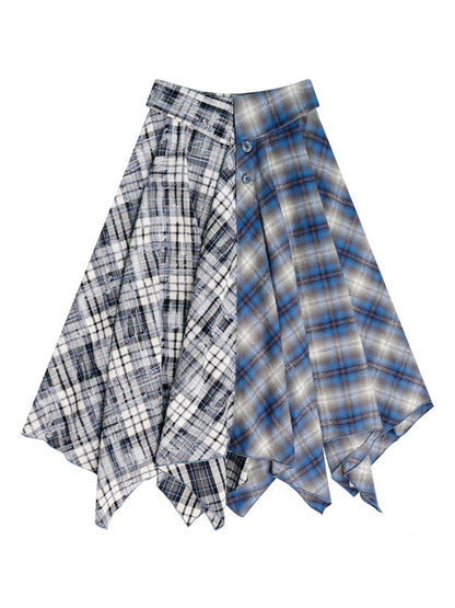 Irregular Contras Plaid High Waist Midi Long Skirt【s0000011753】