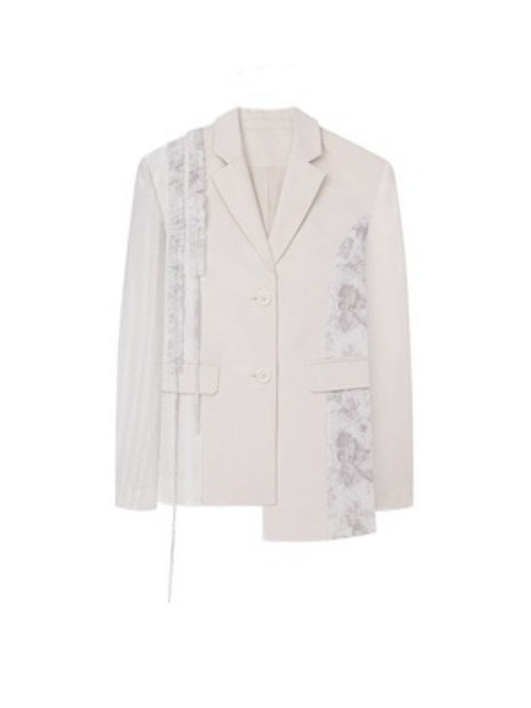 Floral Printed Splicing Irregular Tailored Jacket [s0000004383 