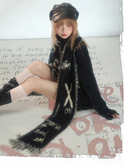 Punk Graffiti Mink Lazy Super Long Knit Scarf [s0000003879]