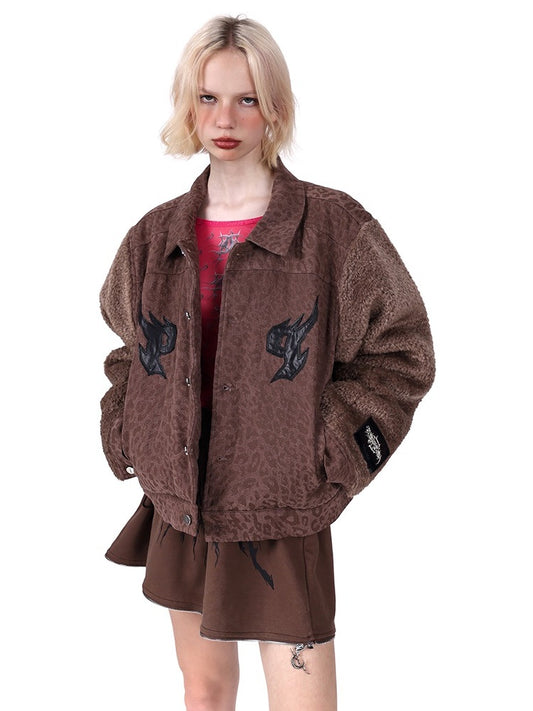 Leopard Print Denim Stitch Boa Jacket【s0000004353】