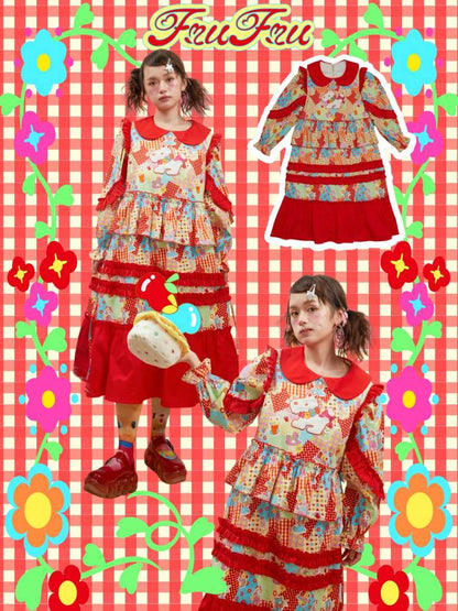 Plaid Doll Collar Print Cartoon Dress【s0000006671】