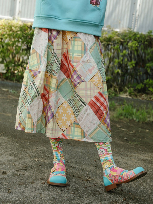 Color Block Patchwork Plaid Mix Loose Long Skirt【s0000003558】