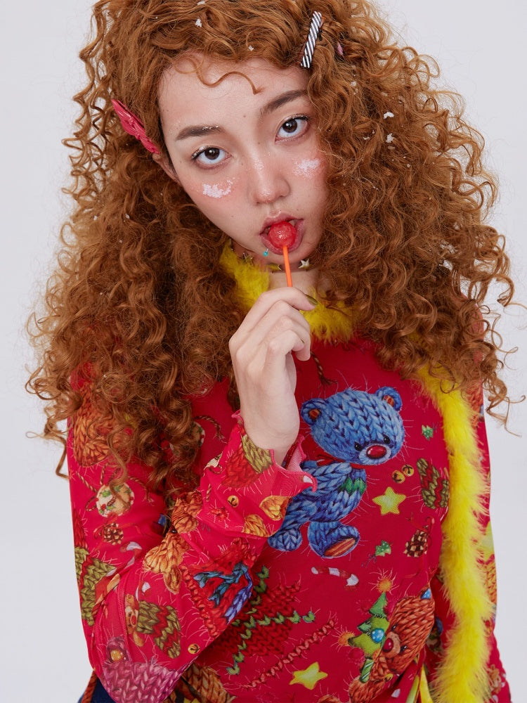 Retro Cute Bear Y2K Mesh Long Sleeve T-Shirt [s0000003180]