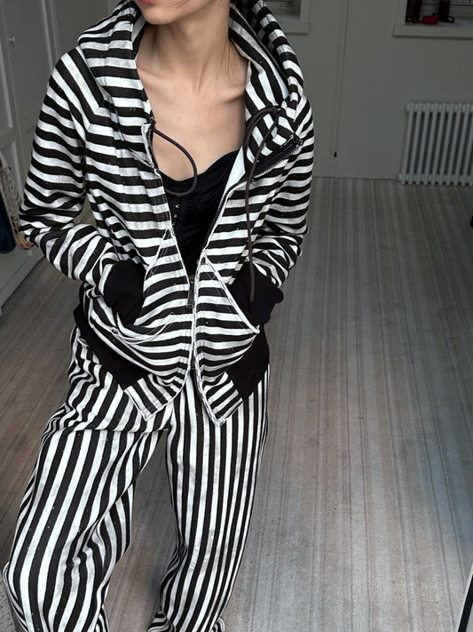 Striped Zipper Hooded Sweat Jacket &amp; Pants Setup【s0000004162】