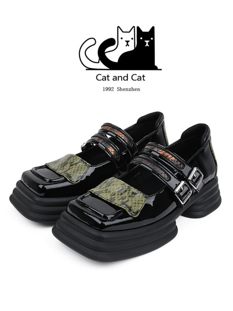 Python Pattern Shoes Python Pattern Buckle Square Toe Platform Shoes【s0000003445】 – SCULTURE ...