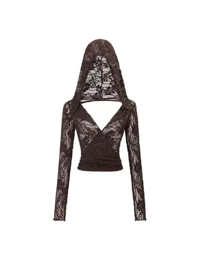 LAZY LACE SHEER HOODED TOPS [S0000009148]