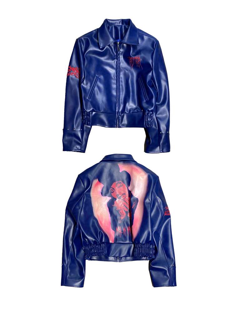 Marilyn Manson Back Print Rivet Embroidery Leather Jacket【s0000008316】