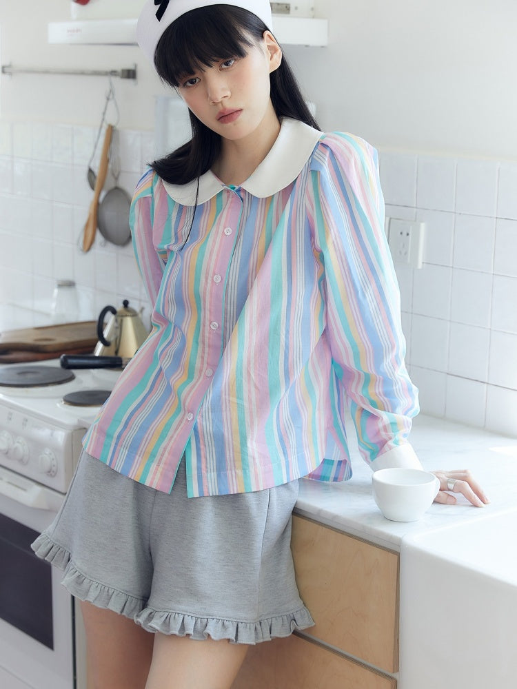 Doll Collar Candy Stripe College Style Shirt【s0000003578】