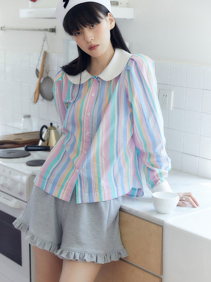 Doll Collar Candy Stripe College Style Shirt【s0000003578】