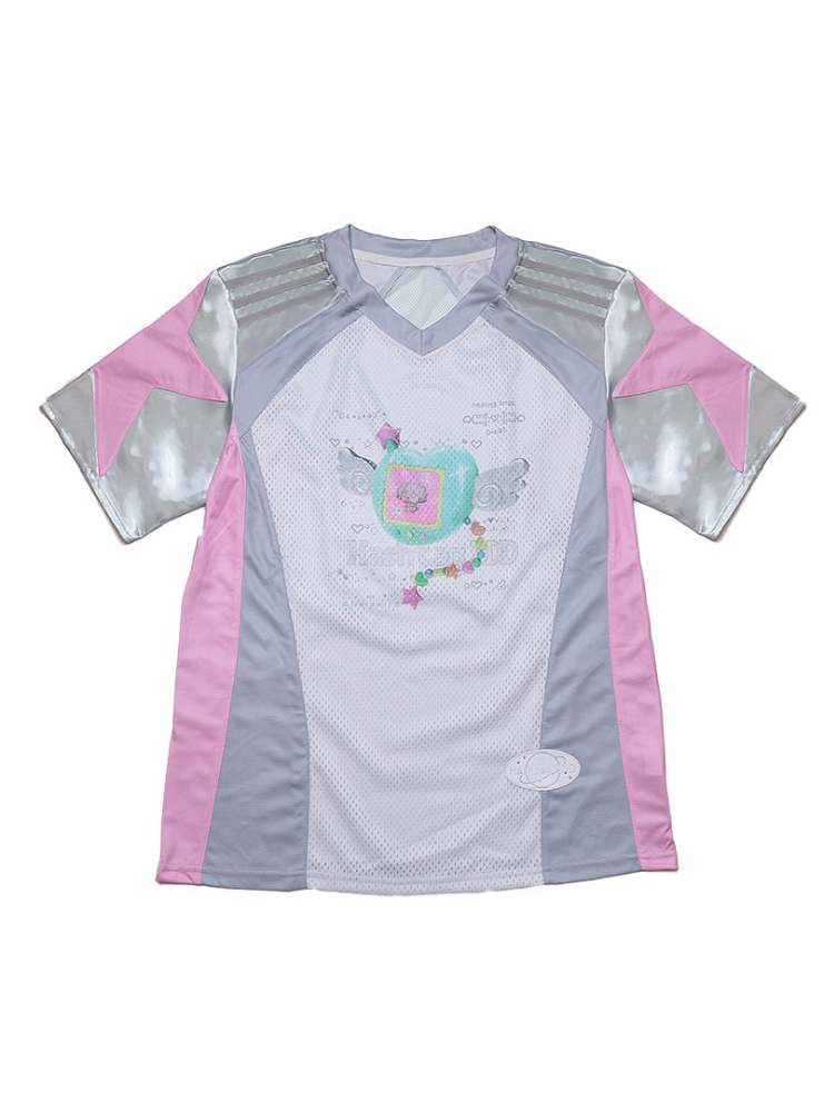 Y2K Sporty Stitch Electronic Pet Machine Short Sleeve Jersey Tee [S0000008550]