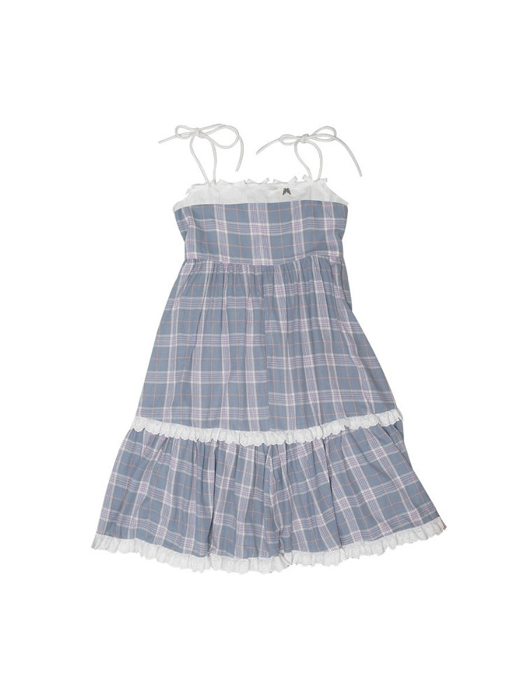 Ribbon Strap Plaid Lace Swing One Piece【s0000003816】