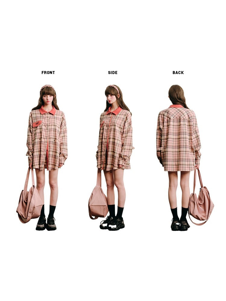 Loose Plaid Shirt & Pleated Mini Skirt【s0000003852】