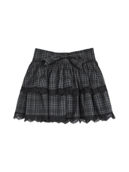 Plaid Ribbon Cake Mini Skirt【s0000003831】