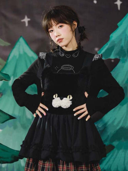 Black Cat Embroidery Lace Apron Dress【s0000007127】
