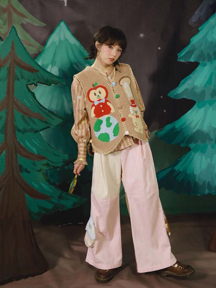 Mushroom Mole 3D Pocket Corduroy Contrast Flare Wide Pants【s0000007126】