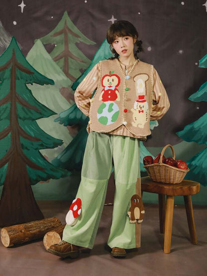 Mushroom Mole 3D Pocket Corduroy Contrast Flare Wide Pants [s0000007126]