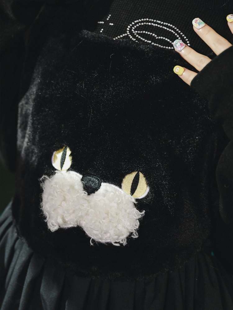 Black Cat Embroidery Race Apron Dress【s0000007127】