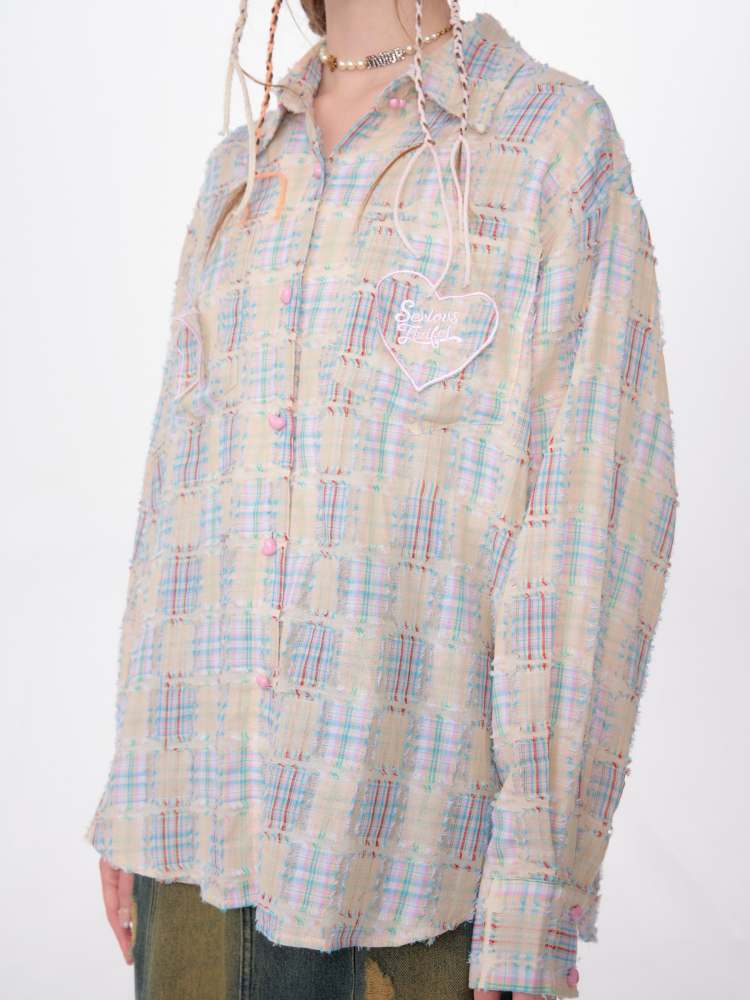 Stars & Hearts Logo Embroidery Plaid Shirt【s0000007136】