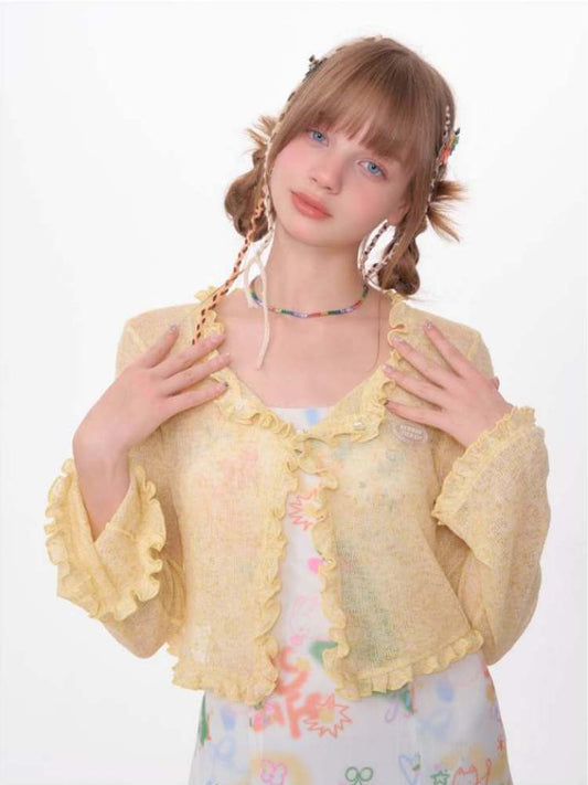 Ruffle Short Knit Cardigan【s0000007145】