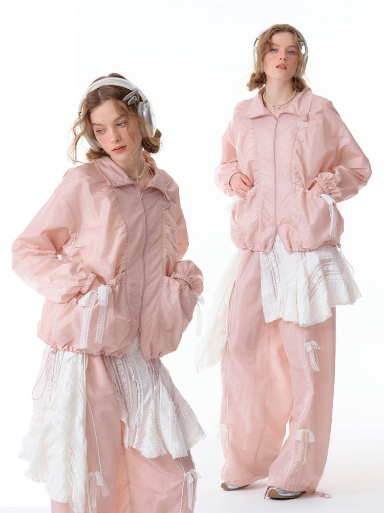 Lace Bow Long Sleeve Double-Zip Jacket【s0000011912】